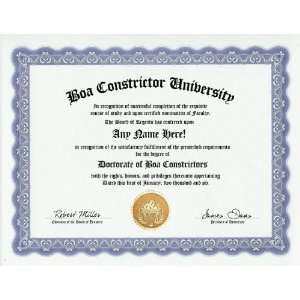  Boa Constrictor Degree Custom Gag Diploma Doctorate 