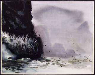   Gull Cliffs Hand Signed Original Watercolor Painting sea MAKE OFFER