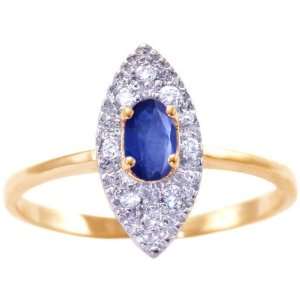 14K Yellow Gold Diamond and Petite Oval Gemstone Engagement Ring Blue 