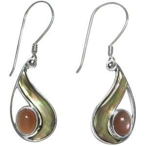   Peach Moonstone & Elegant Shell Dangle Earrings by Sajen: Jewelry