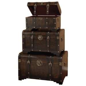 Benzara 39409 28 in. x 24 in. x 20 in. W Wood Leather Trunk   Set of 3 