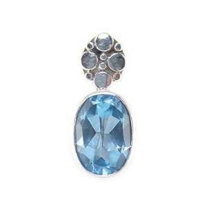  Sterling Silver & Blue Topaz Stone Pendant Jewelry
