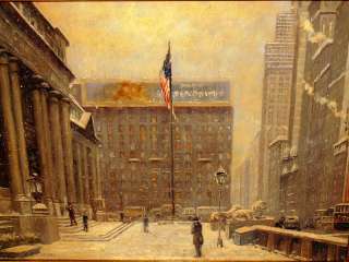 New York City Wall Street Justice Building Winter Cityscape Oil 