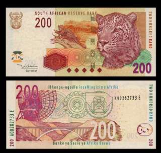 200 RAND Banknote of SOUTH AFRICA 2005   LEOPARD Scene   Mining   Pick 