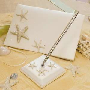 Exclusive Gifts and Favors White Beach Collection Guest Book & Pen Set