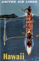 Vintage United Airlines Hawaii Travel Poster 1950s  