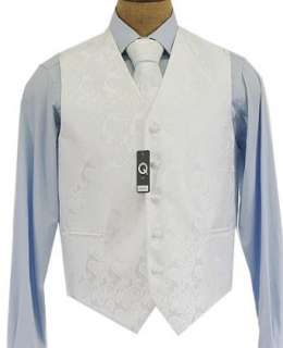  Brand Q Mens White Paisley Vest Tie Hanky Set Clothing