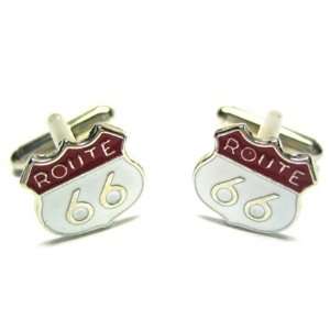  Route 66 Highway Sign Silver Cufflinks Jewelry