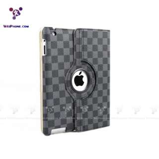 iPad 2 360° Checker Rotating Magnetic Leather Case Smart Cover With 