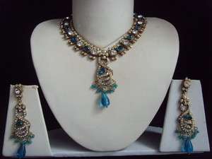 VINTAGE VICTORIAN MUGHAL INDIAN JEWELLERY NECKLACE EARRINGS SET GOLD 