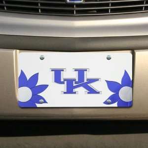 NCAA Kentucky Wildcats Silver Mirrored Flower Power License Plate 