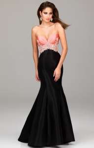 Evenings by Allure A502 Coral/Black Prom Dress Evening Gown Sz 6 8 10 