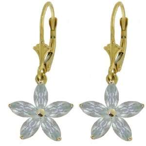    14k Gold Leverback Earrings with Genuine Aquamarines: Jewelry