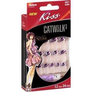    Kiss Catwalk Nails Medium Glue on 24 Nails 12 Sizes # 52911 Beauty