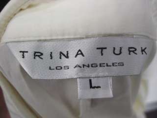 TRINA TURK White Ruffled Blouse Top Shirt Sz L  