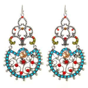 Gypsy Antique Silver Tone Chandelier Earring with Turquoise, Olive 