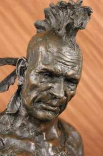 Signed Nick Native American Indian Warrior Bronze Sculpture Statue 