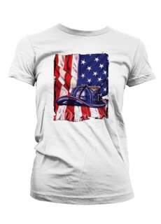   FireFighter Helmet American Flag Honor  Juniors/Girls T Shirt.  