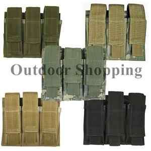 MOLLE TRIPLE PISTOL MAG POUCH, Magazine Rounds Ammo Mag Velcro Closure