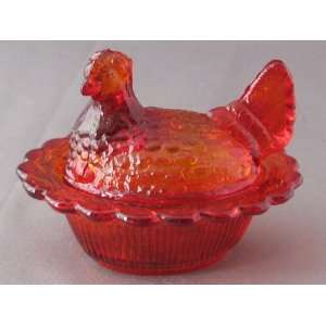   Ruby Red Glass Hen on Nest Chick Salt Covered Dish: Everything Else
