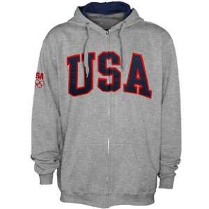  Team USA Ash Basic Fleece Full Zip Hoodie Sweatshirt 