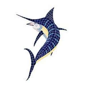 Artistry In Mosaics Aquatic Line Multi Color Action Marlin Mosaic Tile 