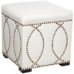   Vanilla Faux Leather Upholstered Storage Cube Ottoman