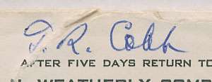 Ty Cobb Signed Autographed PSA DNA Envelope Auto  
