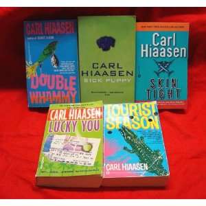  5 Book Set By Carl Hiaasen (Tourist Season, Sick Puppy 