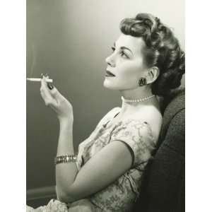  Elegant Woman Smoking Cigarette, Posing in Studio 
