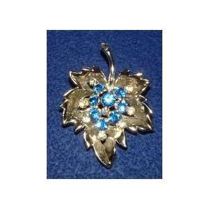   : Leaf Brooch W/ Blue and Clear Rhinestones Unmarked: Everything Else