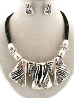   Leopard Animal Print Tear Drop Jewelry Statement Necklace Earrings Set