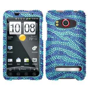 HTC EVO 4G , Zebra Skin (B Blue/Dr Blue) Diamante Protector Cover