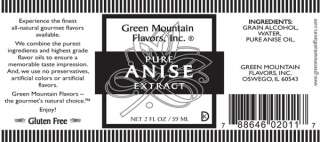 Label for 2oz Pure Anise Extract by Green Mountain Flavors