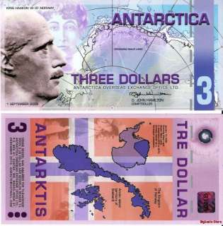 Antarctica Polymer Banknote $3 3 Dollar Dollars Currency Money UNC NEW 