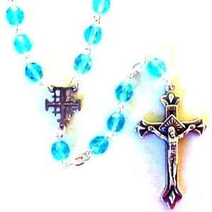    Genuine Crystal Aqua Holy Land Rosary Spiritual Religious Jewelry
