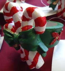 Set of 8 NWT Christmas Candy Cane Ceramic Napkin Rings  