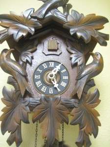 Beautiful Antique Black Forest Heavily Carved Cuckoo Clock w/ Birds 