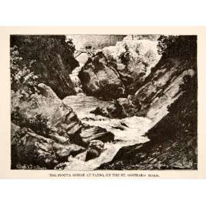 1881 Wood Engraving Piotta Gorge Saint Gotthard Road Faido Switzerland 
