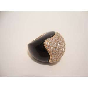  Two Tone Ring Black Onyx and Rose Gold with Pave CZs 