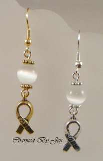 LUNG CANCER Awareness Cats Eye Earrings w/ HOPE Charms  