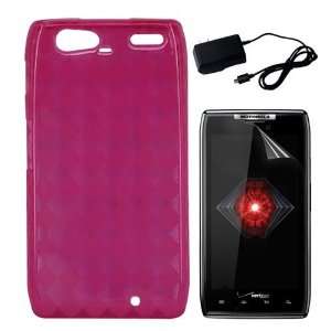   Pink TPU Gel Cover Case + Home Wall Charger for Motorola Droid RAZR