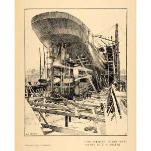 1902 Print Germanic Dry Dock Ship Propellers Building 
