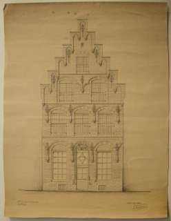 LARGE PEN & INK ARCHITECTURAL RENDERING OF DUTCH HOUSE  