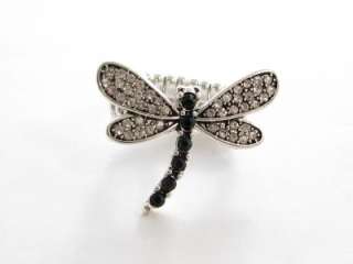 Dragonfly Bug Insect Crystal Stretch Ring Jewelry  