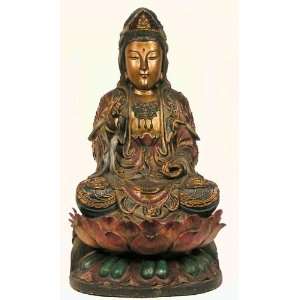    Tibetan Wood Cloisonne Quan Yin Meditation 