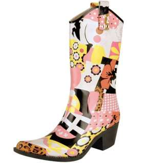 Women Mid Calf Rubber Cowboy Rain Boot Shoes Pink Sz 10  