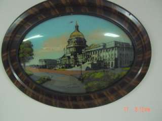 OLD REVERSE PAINTED U. S. CAPITOL BUILDING, OVAL FRAME  
