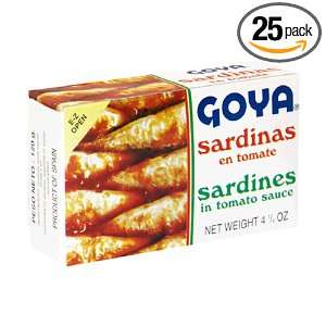 Goya Sardines in Tomato Sauce, 4.25 Ounce Boxes (Pack of 25)