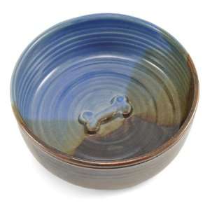 Holman Pottery Handmade Ceramic Dog Bowl, Blue Earth